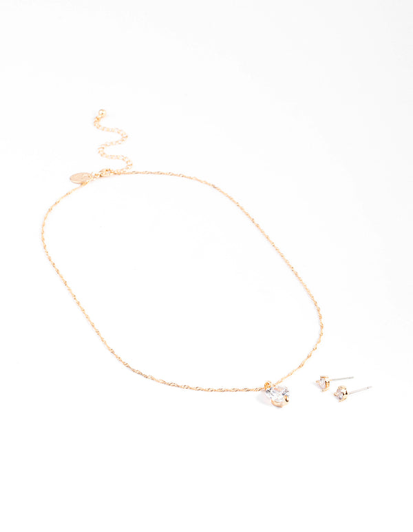 Gold Cubic Zirconia Hearts Earrings & Necklace Set - Lovisa