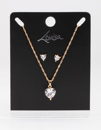 Gold Cubic Zirconia Hearts Earrings & Necklace Set - link has visual effect only