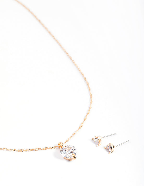 Gold Cubic Zirconia Hearts Earrings & Necklace Set