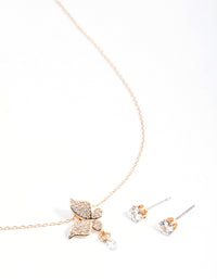 Gold Cubic Zirconia Butterfly Dangle Earrings & Necklace Set - link has visual effect only