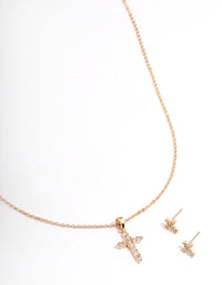 Gold Cubic Zirconia Crosses Earrings & Necklace Set - link has visual effect only