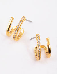 Gold Plated Mini Diamante Double Cuff Earrings - link has visual effect only