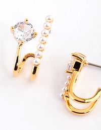 Gold Plated Diamante Small Pearl Cuff Earrings - link has visual effect only