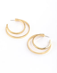 Gold Plated Large Layered Diamante Double Hoop Earrings - link has visual effect only