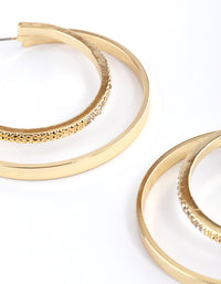 Gold Plated Large Layered Diamante Double Hoop Earrings - link has visual effect only