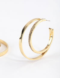 Gold Plated Large Layered Diamante Double Hoop Earrings - link has visual effect only