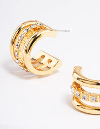 Gold Plated Diamante Trio Layer Triple Hoop Earrings - link has visual effect only