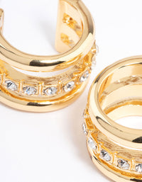 Gold Plated Diamante Trio Layer Triple Hoop Earrings - link has visual effect only