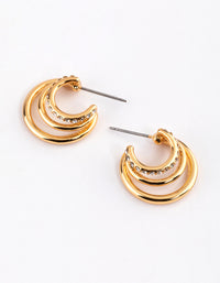 Gold Plated Diamante Gradual Layer Triple Hoop Earrings - link has visual effect only