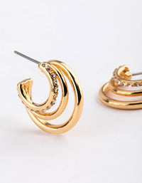 Gold Plated Diamante Gradual Layer Triple Hoop Earrings - link has visual effect only