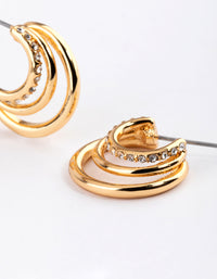 Gold Plated Diamante Gradual Layer Triple Hoop Earrings - link has visual effect only