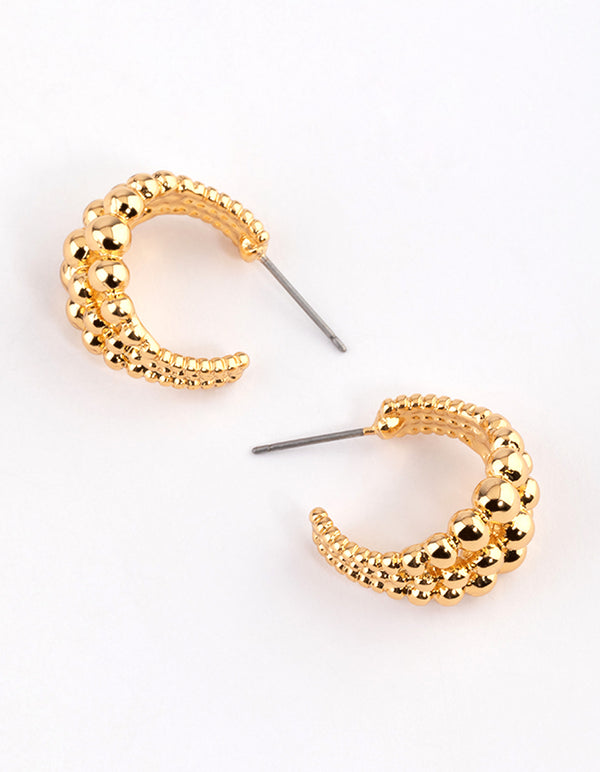 Gold Plated Ball Triple Hoop Earrings