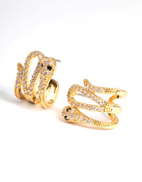 Gold Plated Snake Diamante Triple Cuff Hoop Earrings - link has visual effect only