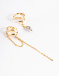 Gold Plated Stone Chain Drop Double Cuff Earrings - link has visual effect only