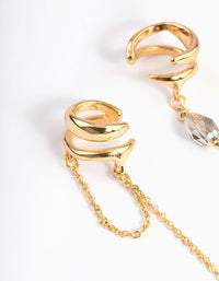 Gold Plated Stone Chain Drop Double Cuff Earrings - link has visual effect only