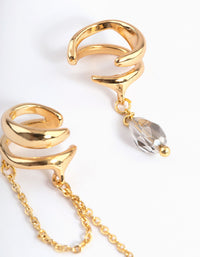 Gold Plated Stone Chain Drop Double Cuff Earrings - link has visual effect only