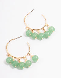 Gold Green Aventurine Beaded Hoop Earrings - link has visual effect only