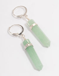 Silver Green Fluorite Raw Shard Huggie Earrings - link has visual effect only