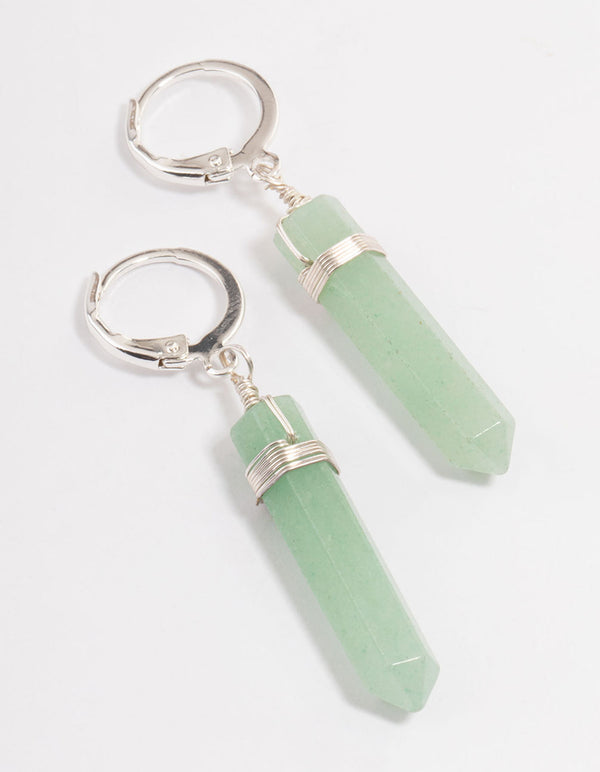 Silver Green Fluorite Raw Shard Huggie Earrings