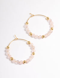 Gold Plated Rose Quartz Beaded Hoop Earrings - link has visual effect only