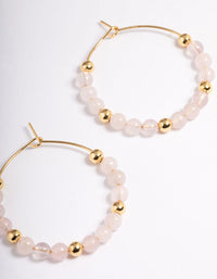 Gold Plated Rose Quartz Beaded Hoop Earrings - link has visual effect only