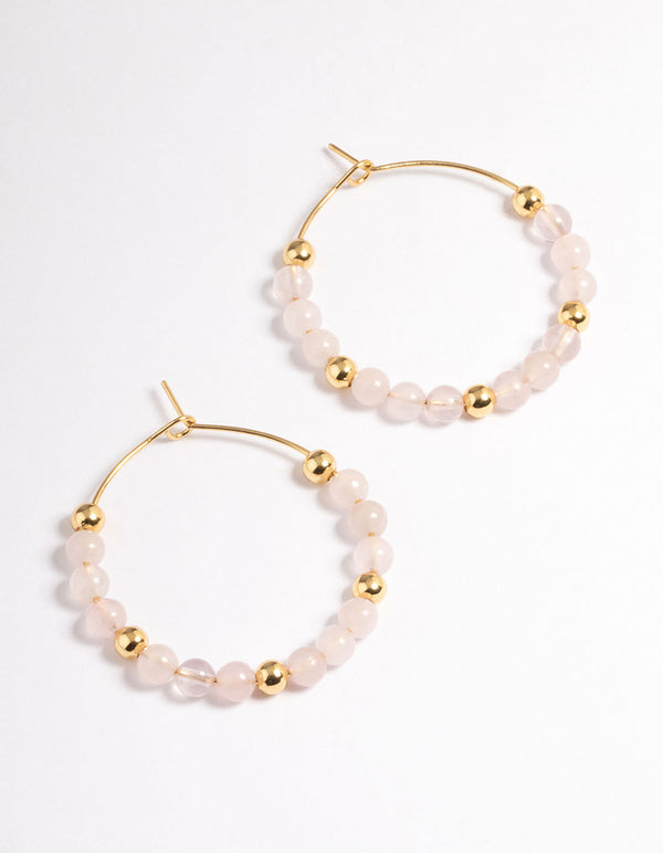 Gold Plated Rose Quartz Beaded Hoop Earrings