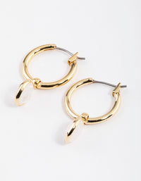 Gold Plated Clear Quartz Circle Charm Hoop Earrings - link has visual effect only