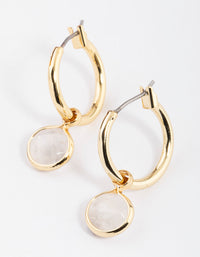 Gold Plated Clear Quartz Circle Charm Hoop Earrings - link has visual effect only