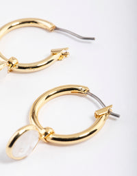 Gold Plated Clear Quartz Circle Charm Hoop Earrings - link has visual effect only