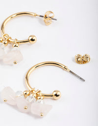 Gold Plated Rose Quartz Beaded Hoop Earrings - link has visual effect only