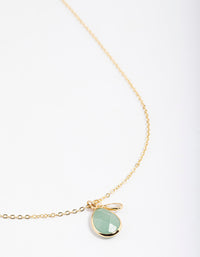 Gold Plated Green Adventurine Cubic Zirconia Droplet Pendant Necklace - link has visual effect only