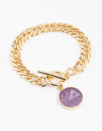 Gold Plated Amethyst Circle Chain T&O Bracelet - link has visual effect only