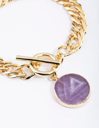 Gold Plated Amethyst Circle Chain T&O Bracelet - link has visual effect only