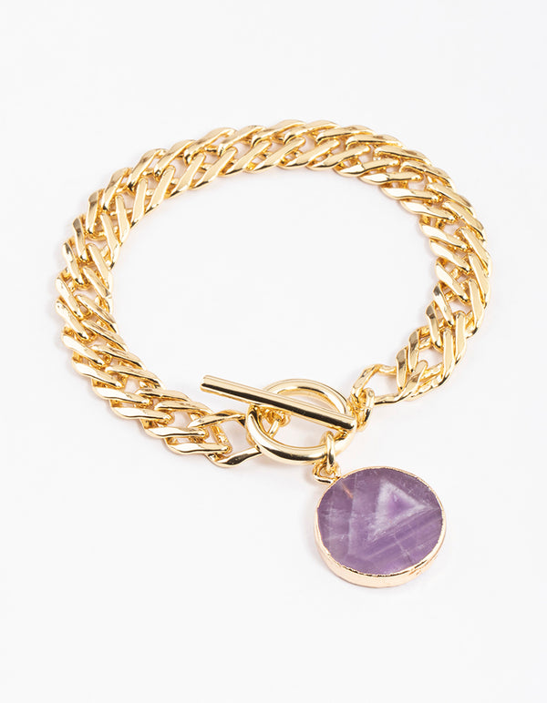 Gold Plated Amethyst Circle Chain T&O Bracelet