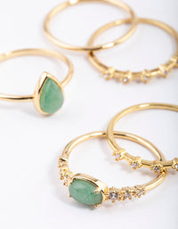 Gold Plated Green Aventurine Cubic Zirconia Dainty Ring Stack - link has visual effect only