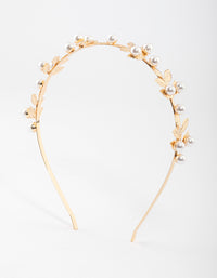 Gold Small Pearl Leaf Headband - link has visual effect only