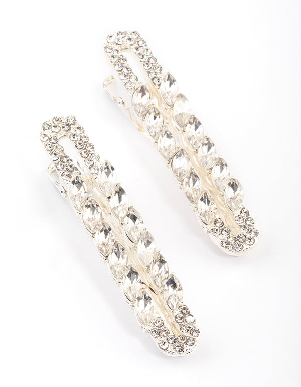 Silver Mixed Navette Diamante Hair Clips Pack - Lovisa