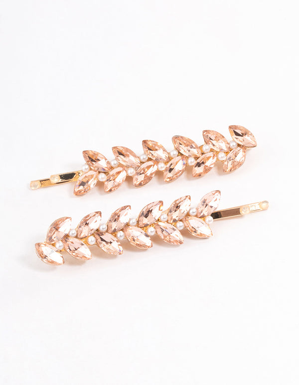 Gold Diamante & Pearl Navette Claw Clip Pack