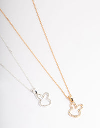 Mixed Metal Pave Diamante Bunny Necklace Pack - link has visual effect only