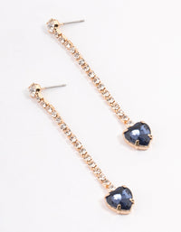 Gold Diamante Cupchain Navy Heart Drop Earrings - link has visual effect only