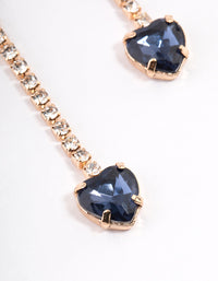 Gold Diamante Cupchain Navy Heart Drop Earrings - link has visual effect only