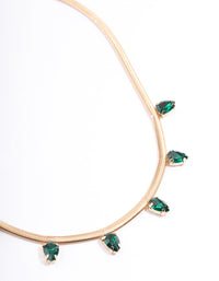 Gold Molten & Green Stone Snake Chain Necklace - link has visual effect only