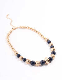 Navy Pattern Mixed Size Ball Necklace - link has visual effect only