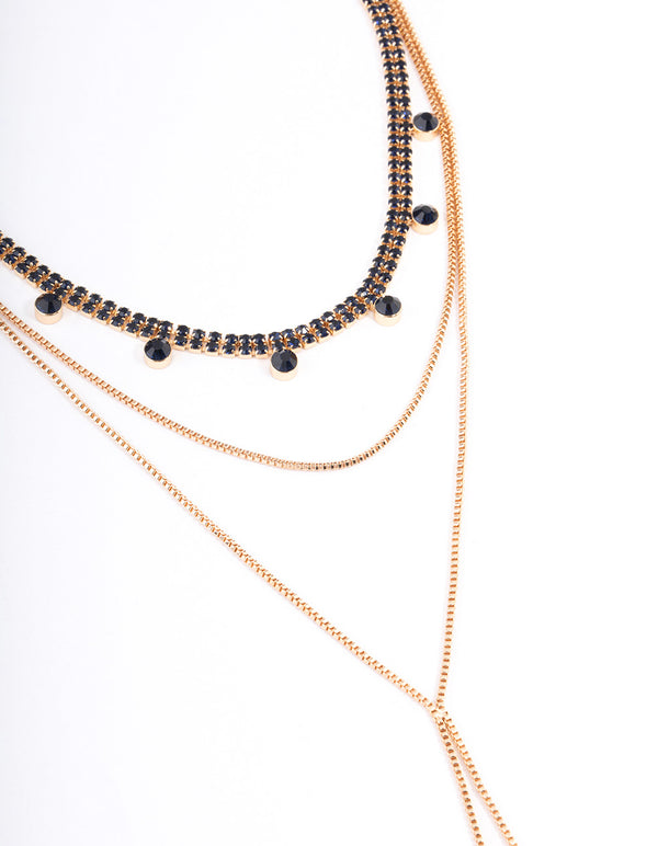 Gold Triple Row Diamante Cupchain Y-Necklace