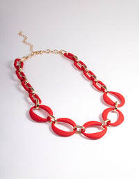 Red Mixed Oval Link Necklace - link has visual effect only