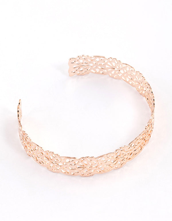 Rose Gold Filigree Flower Cuff Bracelet