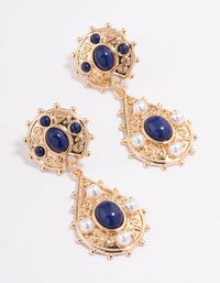 Gold Stone Vintage Pearl Drop Earrings - link has visual effect only