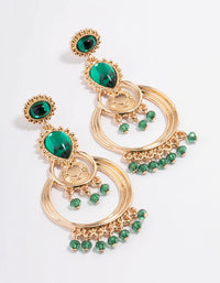 Gold Statement Green Diamante Chandelier Drop Earrings - link has visual effect only