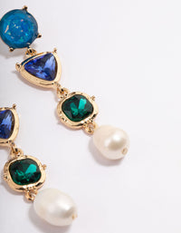 Gold Mixed Organic Blue Stone Pearl Drop Earrings - link has visual effect only