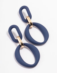 Gold Rubber Coated Blue Link Drop Earrings - link has visual effect only